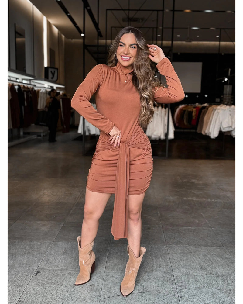 Vestido Suplex Manga Longa Gola Alta - LANÇAMENTO
