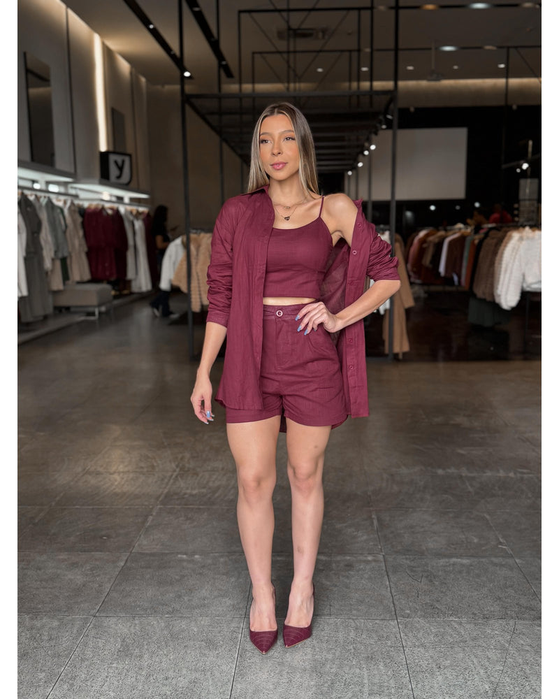 Conjunto Feminino 3 Peças camisa + short + top - LANÇAMENTO